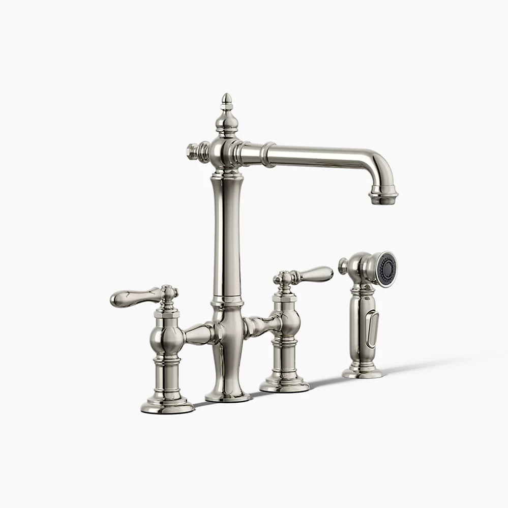 Kohler Three-hole bridge kitchen sink faucet with side sprayer