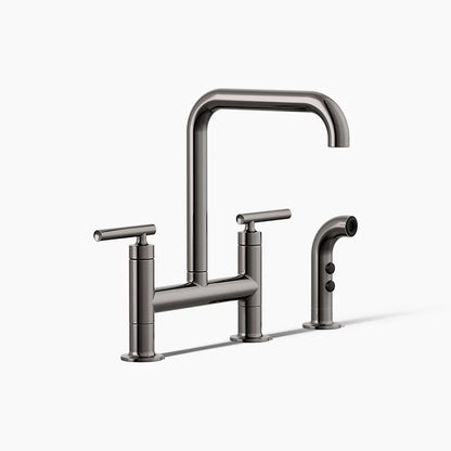 Kohler Two-hole bridge kitchen sink faucet with side sprayer
