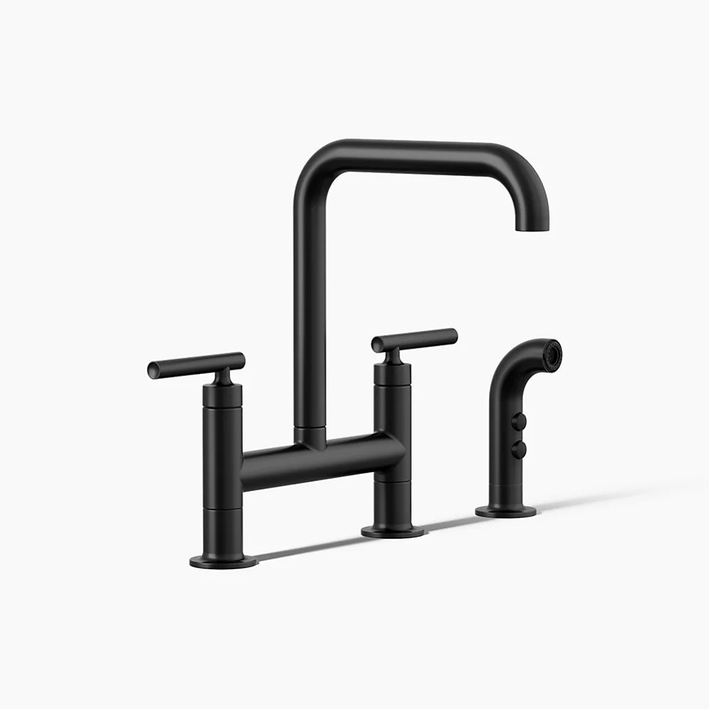 Kohler Two-hole bridge kitchen sink faucet with side sprayer