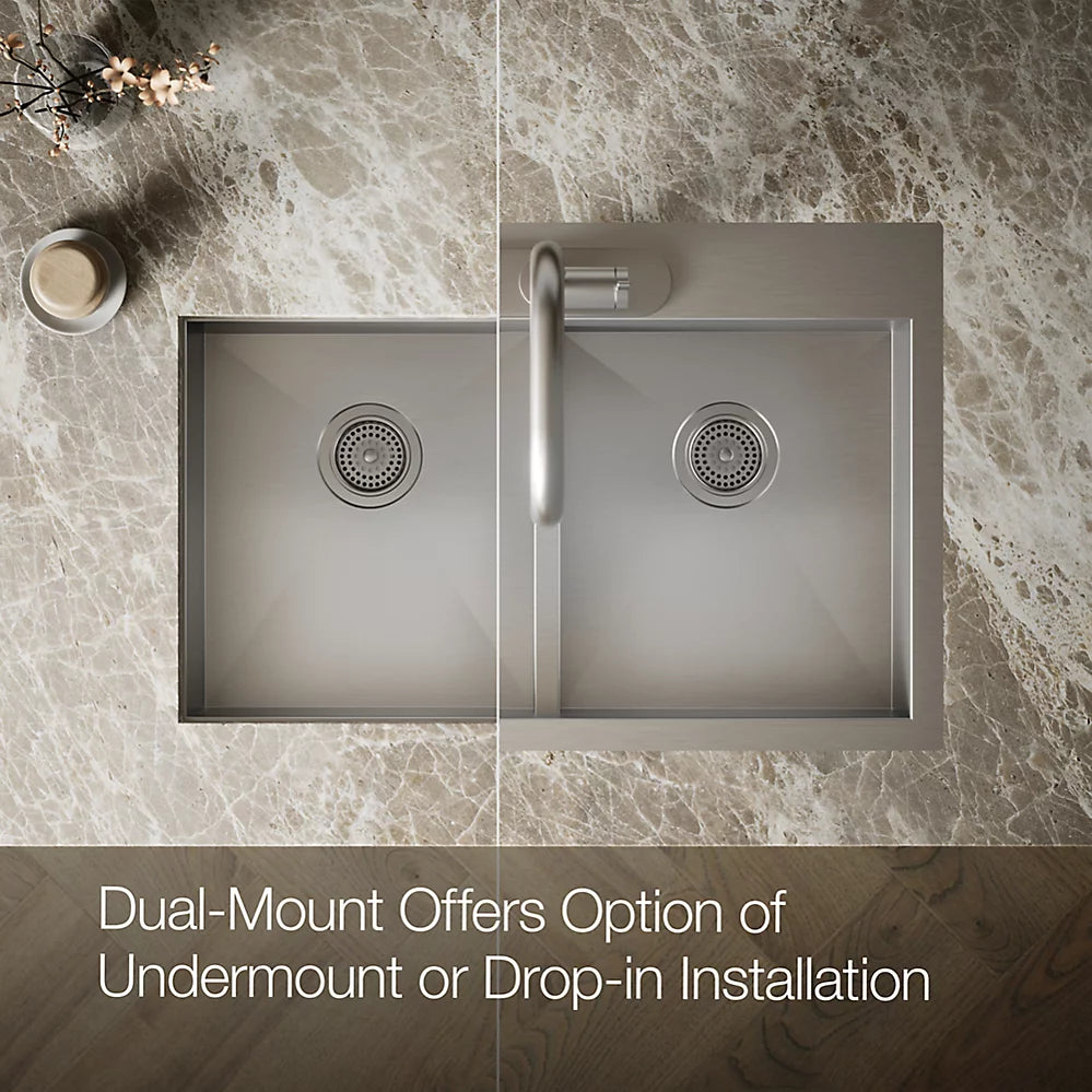 Kohler Vault™ Smart Divide® 33" top-/undermount double-bowl kitchen sink