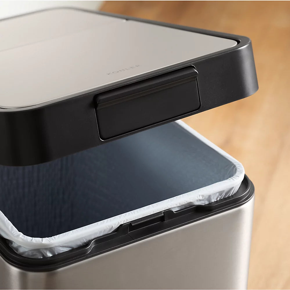 Kohler 13-gallon stainless steel slim step trash can with bifold lid