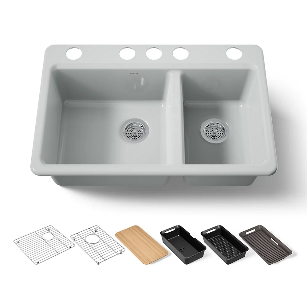 Kohler Riverby® 33" undermount double-bowl workstation kitchen sink