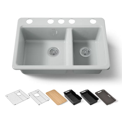 Kohler Riverby® 33" undermount double-bowl workstation kitchen sink