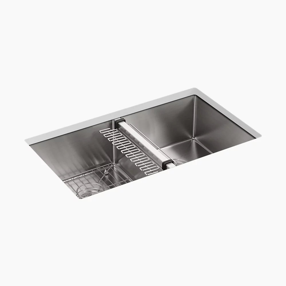 Kohler 32" undermount double-bowl kitchen sink with accessories