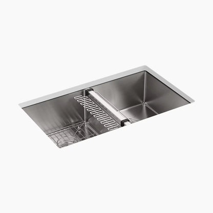 Kohler 32" undermount double-bowl kitchen sink with accessories