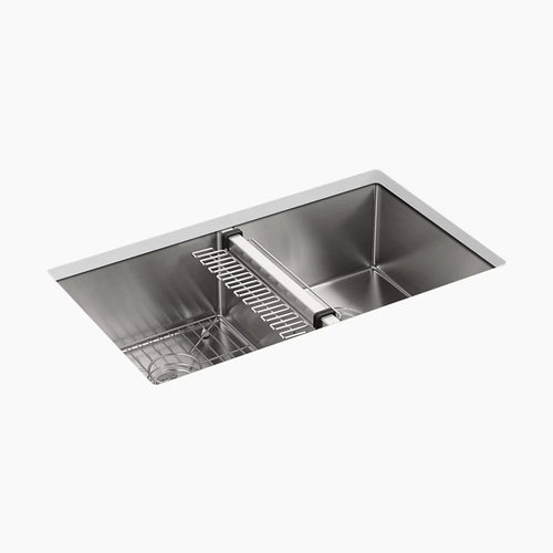 Kohler 32" undermount double-bowl kitchen sink with accessories
