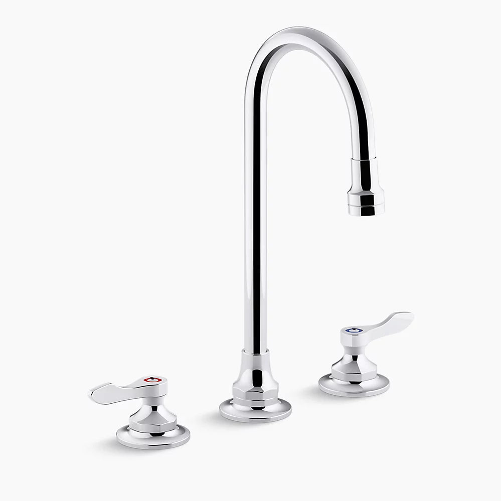 Kohler 0.5 gpm widespread bathroom sink faucet with aerated flow, gooseneck spout and lever handles, drain not included
