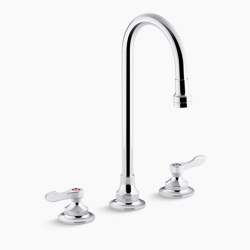 Kohler 0.5 gpm widespread bathroom sink faucet with aerated flow, gooseneck spout and lever handles, drain not included