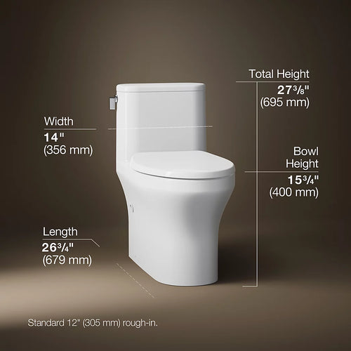Spacity™ One-piece compact elongated toilet with skirted trapway, 1.28 gpf