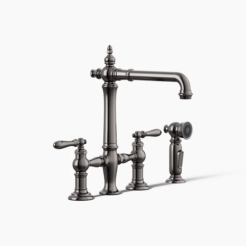 Kohler Three-hole bridge kitchen sink faucet with side sprayer