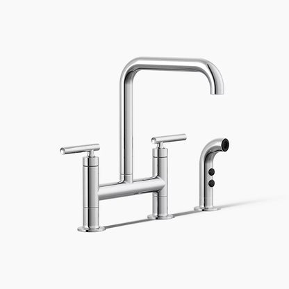 Kohler Two-hole bridge kitchen sink faucet with side sprayer