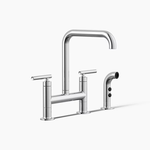 Kohler Two-hole bridge kitchen sink faucet with side sprayer