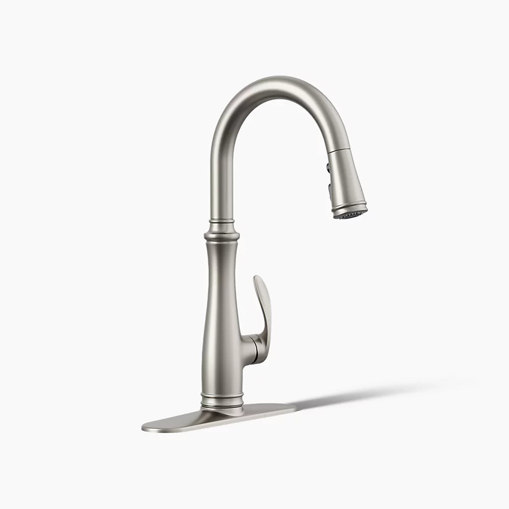 Kohler Pull-down kitchen sink faucet with three-function sprayhead