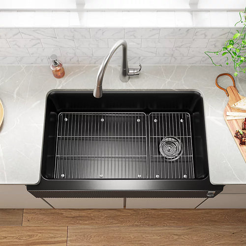 Kohler 34" undermount single-bowl farmhouse kitchen sink with fluted design