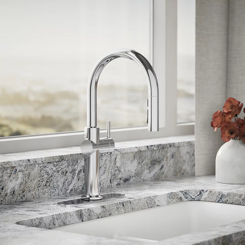 Kohler Touchless pull-down kitchen sink faucet with three-function sprayhead
