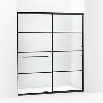 Kohler Sliding shower door, 75-1/2" H x 62-1/4 - 65-5/8" W, with heavy 5/16" thick Crystal Clear glass with rectangular grille pattern