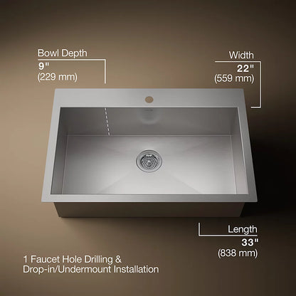 Kohler Vault™ 33" top-/undermount single-bowl kitchen sink