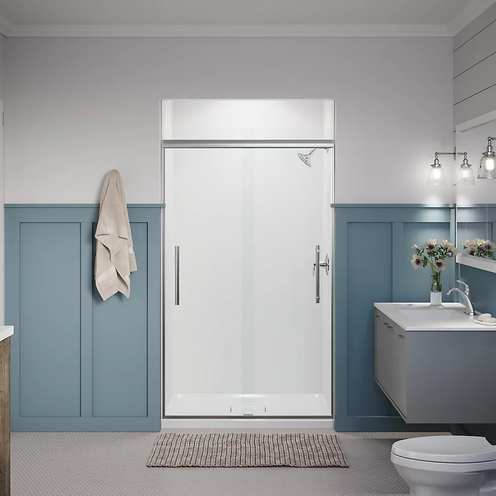 Kohler Frameless sliding shower door, 79-1/16" H x 44-5/8 - 47-5/8" W, with 5/16" thick Crystal Clear glass