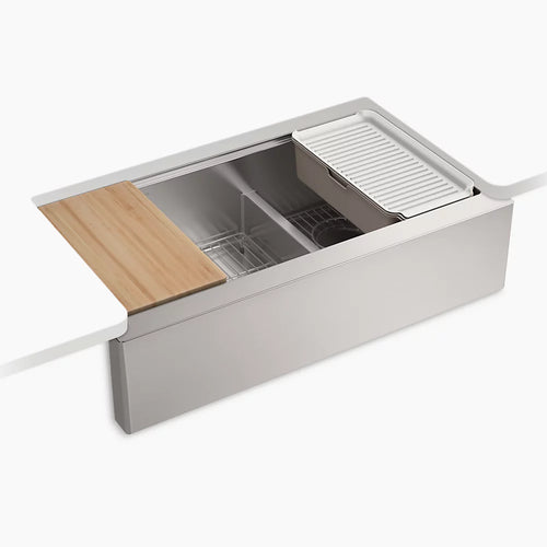 Kohler Smart Divide® 35-1/2” undermount double-bowl farmhouse workstation kitchen sink