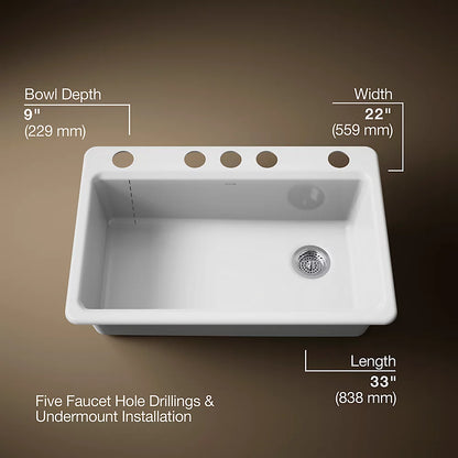 Kohler Riverby® 33" undermount single-bowl workstation kitchen sink