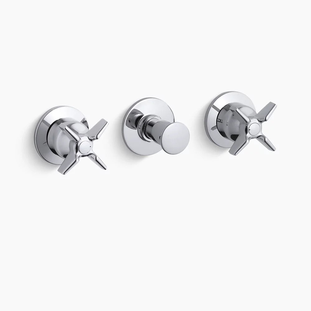 Kohler Wall-mount valve trim with push button diverter and cross handles, requires valve