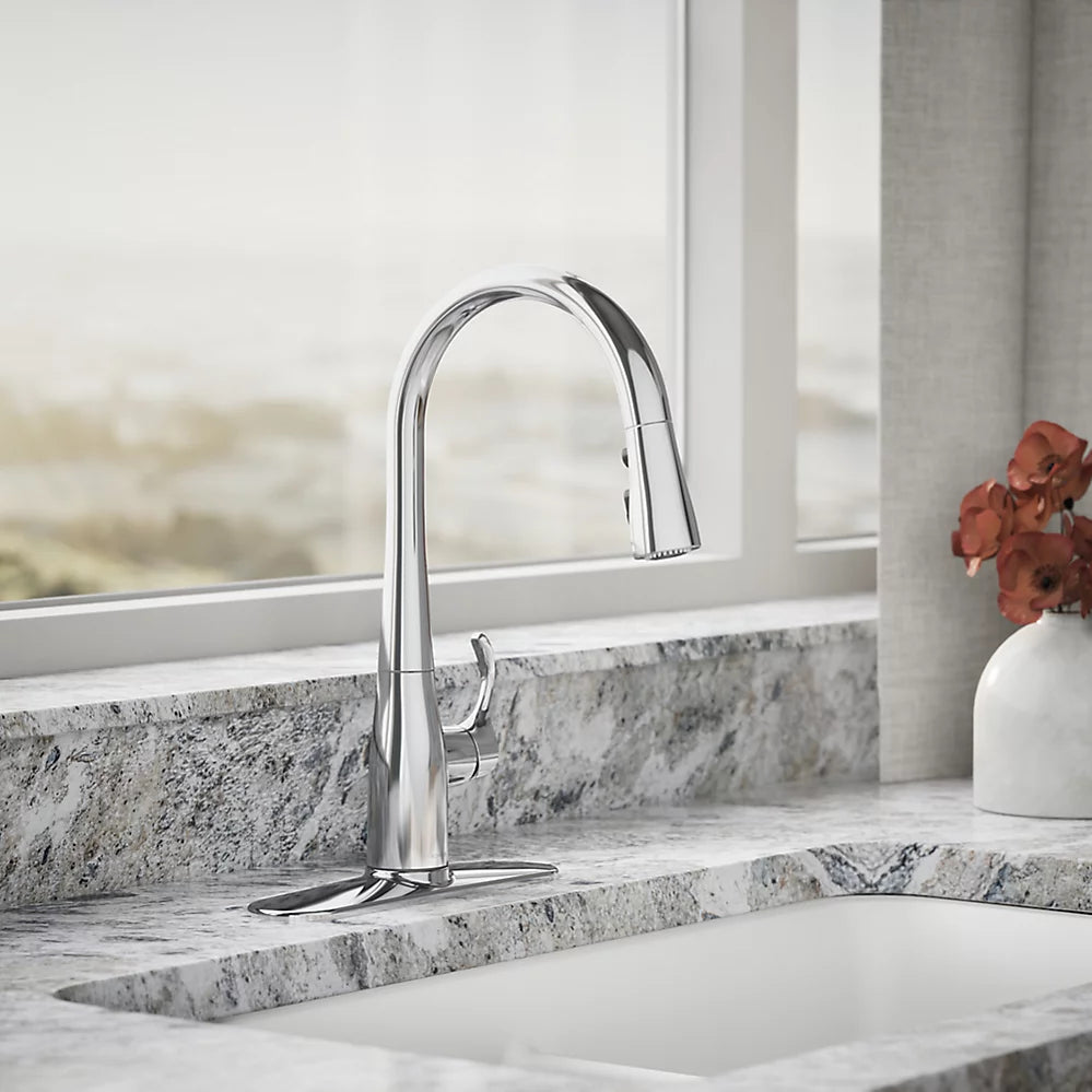 Kohler Compact pull-down kitchen sink faucet with three-function sprayhead