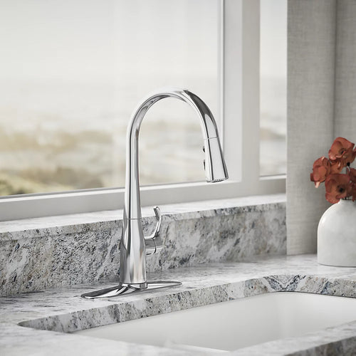 Kohler Compact pull-down kitchen sink faucet with three-function sprayhead