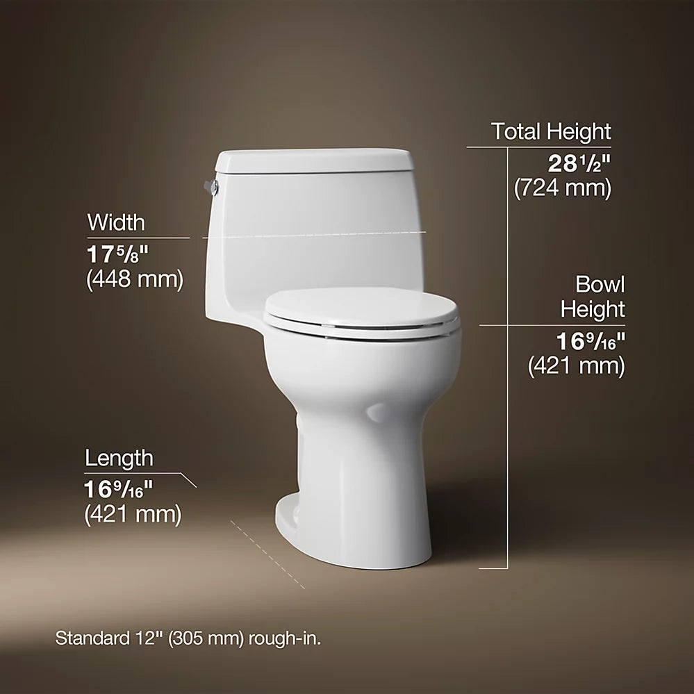 Kohler Santa Rosa™ One-piece compact elongated toilet, 1.28 gpf