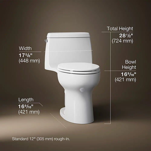 Kohler Santa Rosa™ One-piece compact elongated toilet, 1.28 gpf