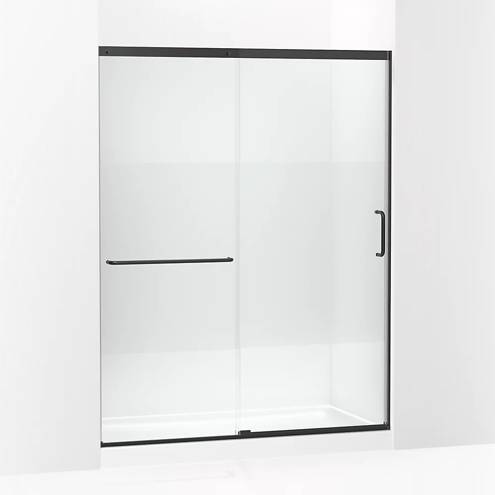 Kohler Sliding shower door, 75-1/2" H x 56-1/4 - 59-5/8" W, with heavy 5/16" thick Crystal Clear glass with privacy band