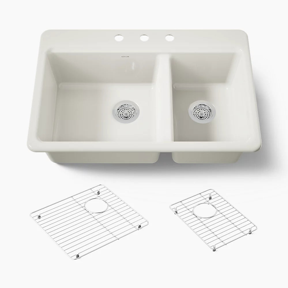 Kohler Riverby® 33" top-mount double-bowl kitchen sink