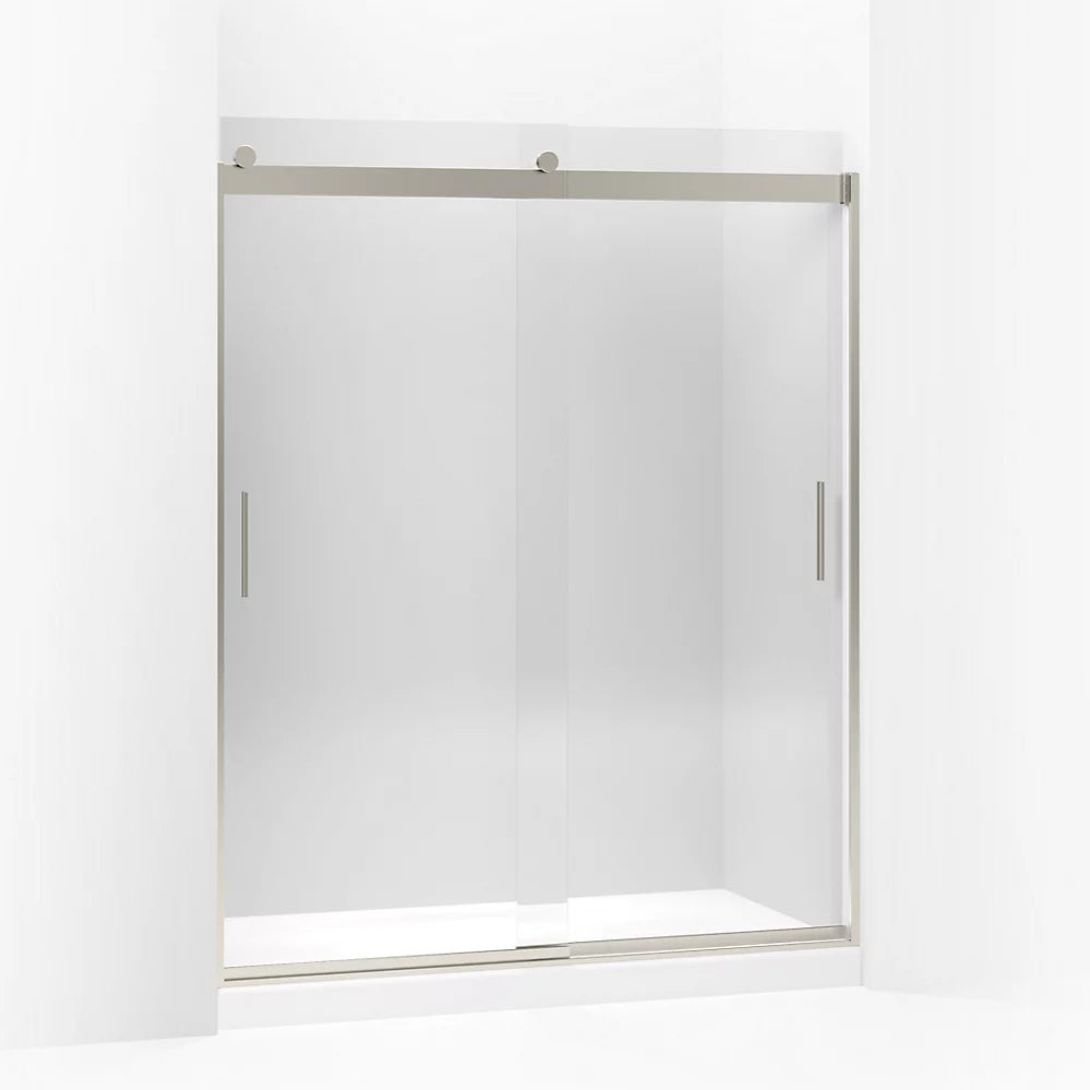 Kohler Sliding shower door, 74" H x 56-5/8 - 59-5/8" W, with 1/4" thick Crystal Clear glass
