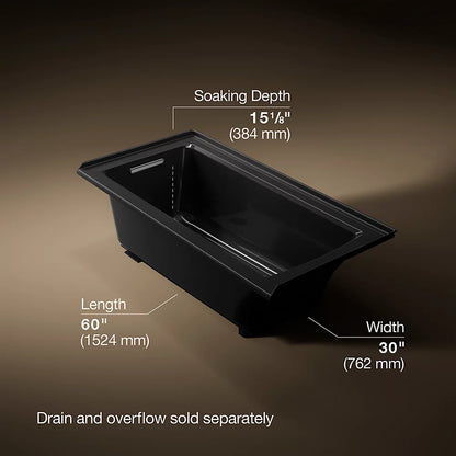 Kohler Archer 60" x 30" alcove bath with Bask heated surface, left drain