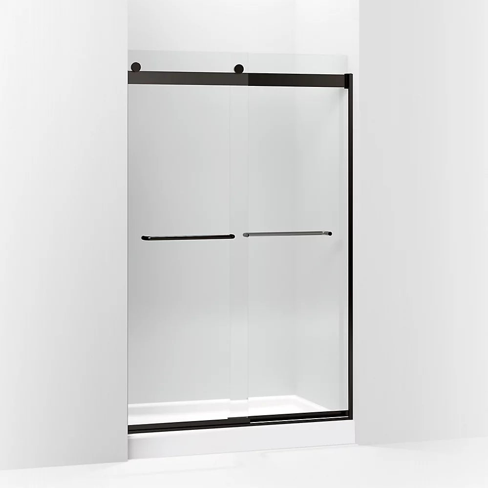 Kohler Sliding shower door, 74" H x 44-5/8 - 47-5/8" W, with 1/4" thick Crystal Clear glass