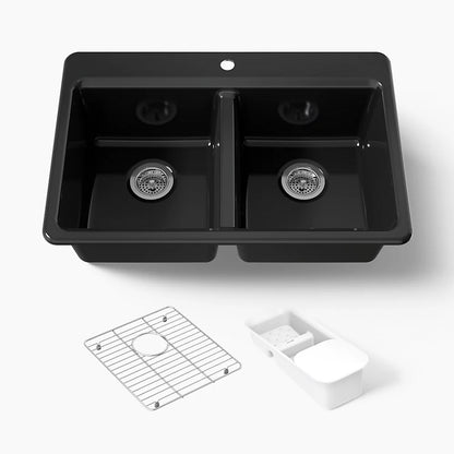 Kohler Riverby® 33" top-mount double-bowl workstation kitchen sink