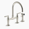 Kohler Two-hole bridge kitchen sink faucet with side sprayer