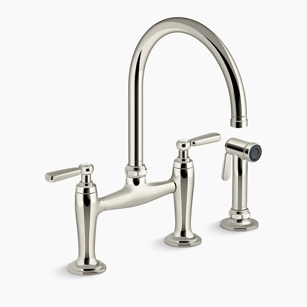 Kohler Two-hole bridge kitchen sink faucet with side sprayer