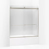 Kohler Sliding bath door, 62" H x 56-5/8 - 59-5/8" W, with 1/4" thick Crystal Clear glass