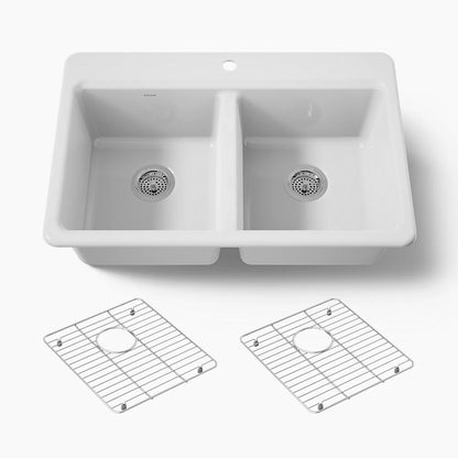 Kohler Riverby® 33" top-mount double-bowl kitchen sink