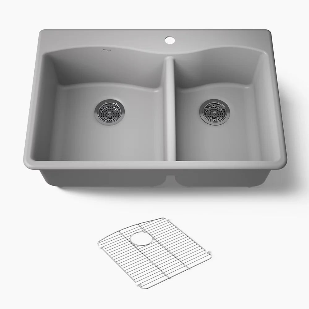 Kohler Kennon® 33" top-/undermount double-bowl kitchen sink
