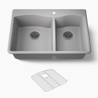 Kohler Kennon® 33" top-/undermount double-bowl kitchen sink