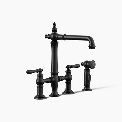 Kohler Three-hole bridge kitchen sink faucet with side sprayer
