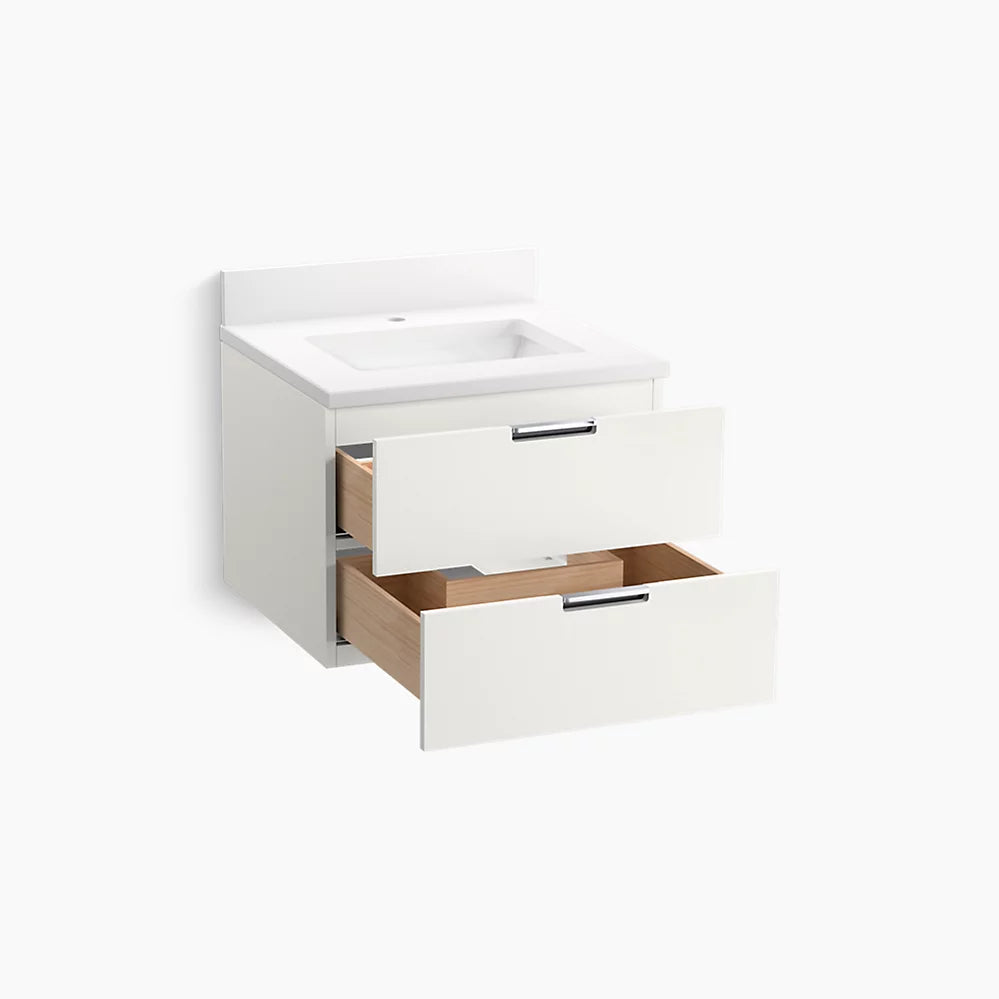 Kohler 24" wall-hung bathroom vanity cabinet with sink and quartz top