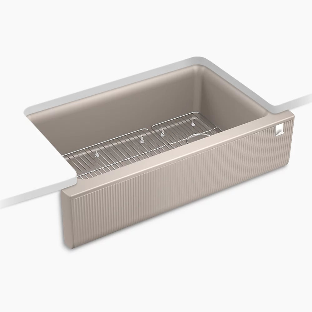 Kohler 34" undermount single-bowl farmhouse kitchen sink with fluted design