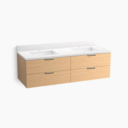 Kohler 60" wall-hung bathroom vanity cabinet with sink and quartz top
