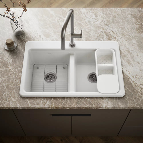 Kohler Riverby® 33" top-mount double-bowl workstation kitchen sink