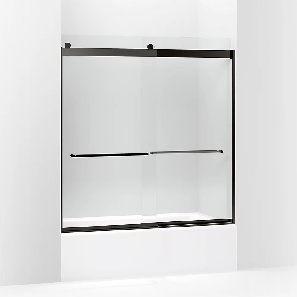 Kohler Sliding bath door, 62" H x 56-5/8 - 59-5/8" W, with 1/4" thick Crystal Clear glass