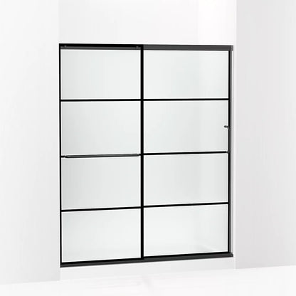 Kohler Sliding shower door, 70-1/2" H x 56-1/4 - 59-5/8" W, with 1/4" thick Frosted glass with rectangular grille pattern