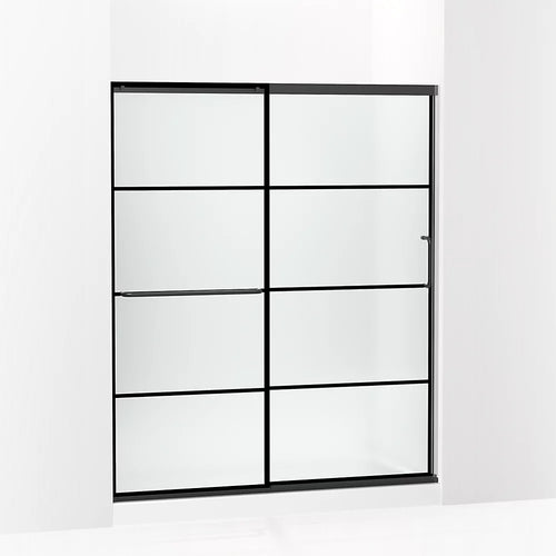 Kohler Sliding shower door, 70-1/2" H x 56-1/4 - 59-5/8" W, with 1/4" thick Frosted glass with rectangular grille pattern