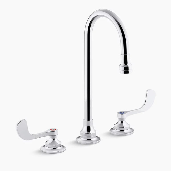 Kohler 1.0 gpm widespread bathroom sink faucet with aerated flow, gooseneck spout and wristblade handles, drain not included